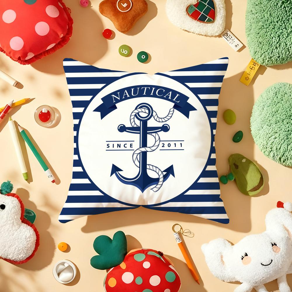 Nordic Dark Blue Sailing Cushion Cover Plush Fabric Soft Double-Sided Printed Sofa Warm Winter Home Gift Pillow Cover