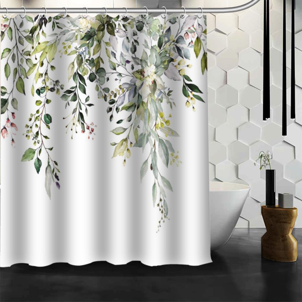 

Акварельные листья на верхнем растении с цветочным декором для ванной комнаты, шторка для душа 180x180 см с крючками 180x180m