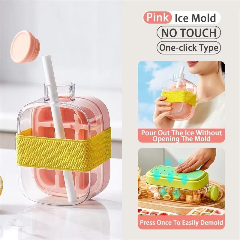 2-in-1 Eiswürfelbereiter Eiswürfelform mit Deckel Strohhalm KEINE BERÜHRUNG Silikon-Eiswürfelbecher für Kühlschrank KEIN AUSLAUFEN Eisform für Gefrierschrank Wasserflasche