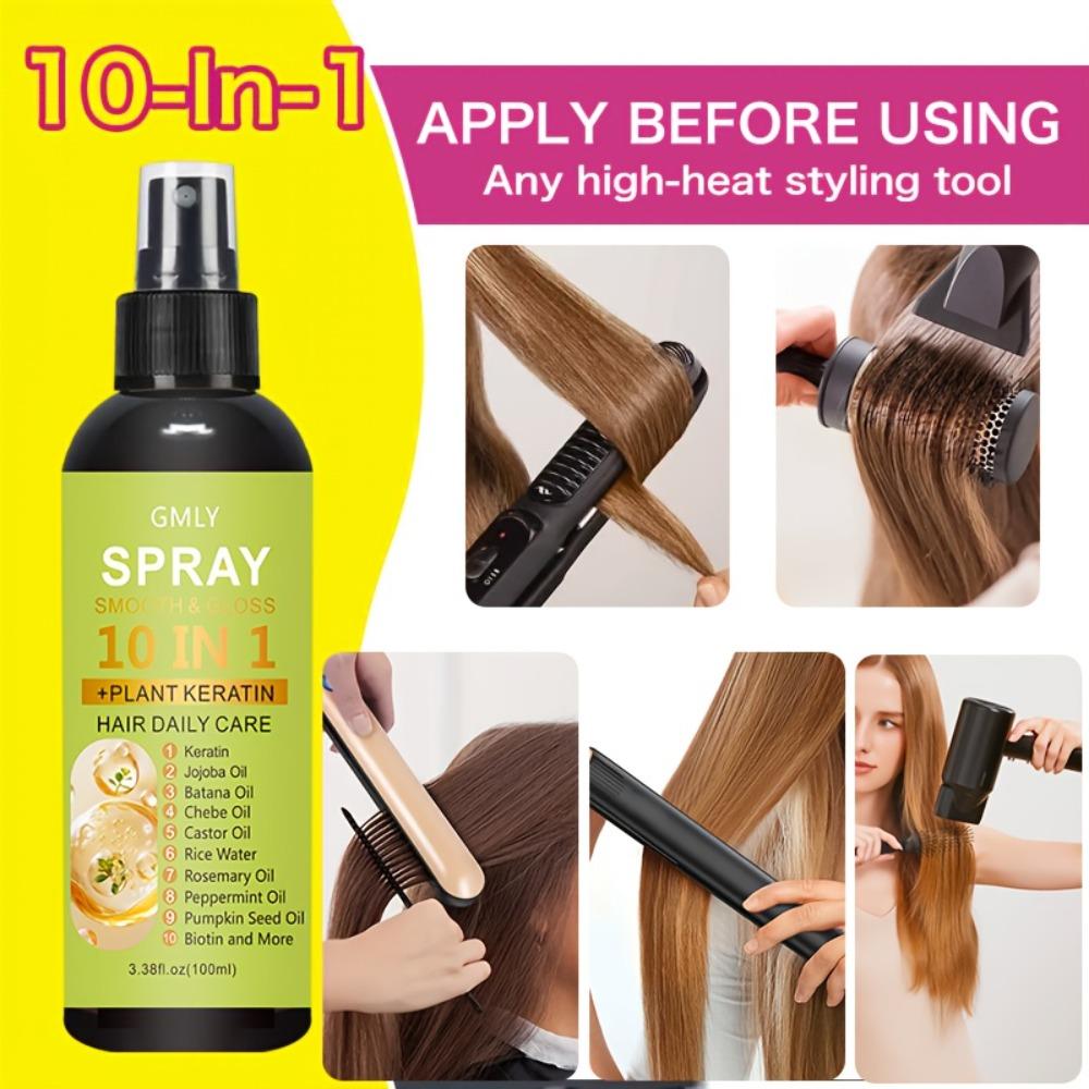 10-In-1 Leave-In Hair Care Spray, Salon-Grade Heat Protection Formula with Argan Oil, Keratin, And Coconut Oil, Delivers Tenfold Hair Care Benefits,