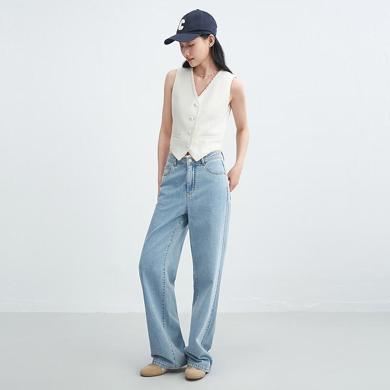 LEDIN Women's High-Waist Lace Patchwork Wide-Leg Jeans