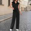 Women’s Sleeveless Top and Wide Leg Pants Two Piece Set with Zipper Collar and Side