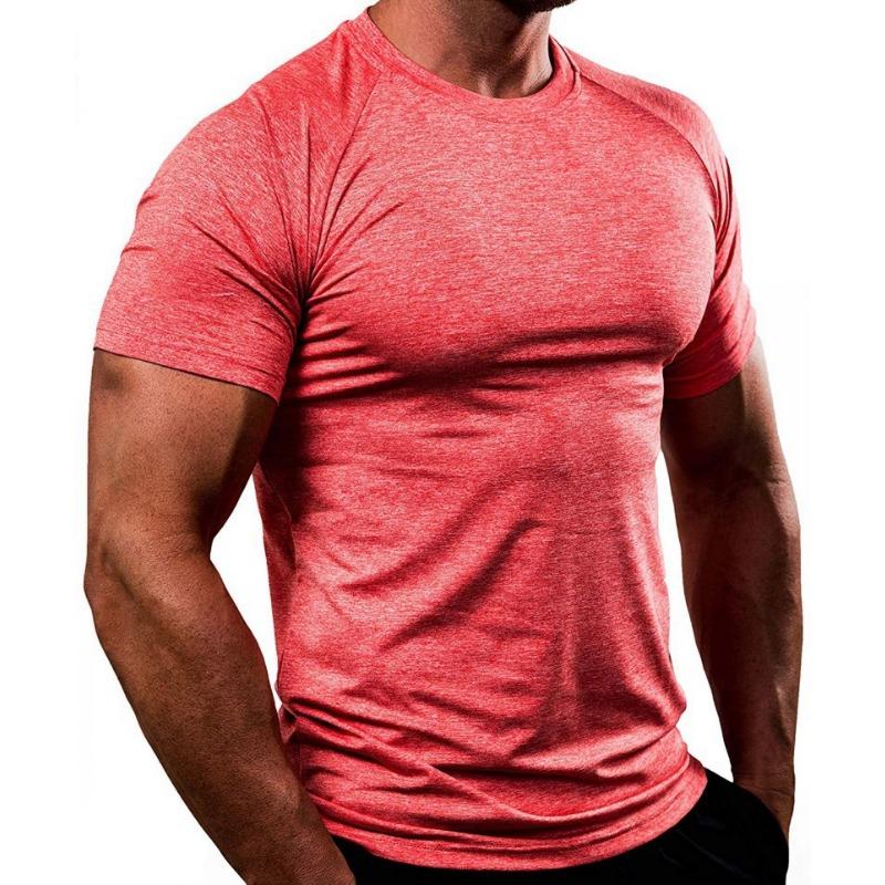 Mens Short Sleeve Solid Color Slim Fit Quick Dry Gym Training T Shirt