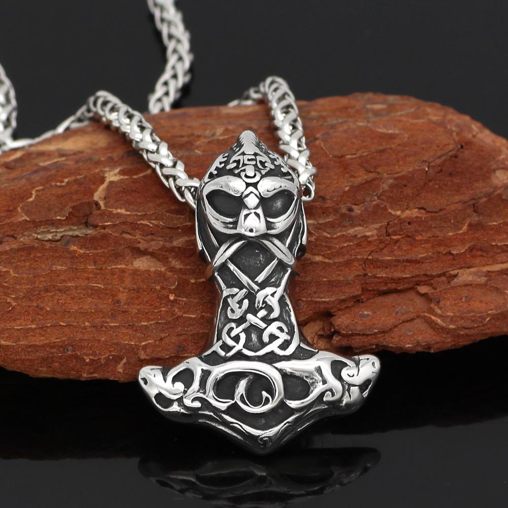 Nordic God Stainless Steel Odin Thor's Hammer Pendant Viking Necklace for Men