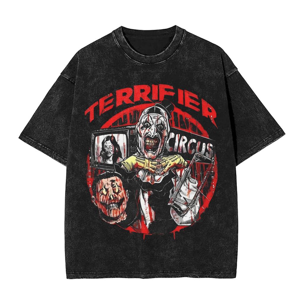 Art The Clown Terrifier Christmas T Shirt Washed Cotton T-Shirts Vintage for Men Women Streetwear Graphic Printed Tee Shirt
