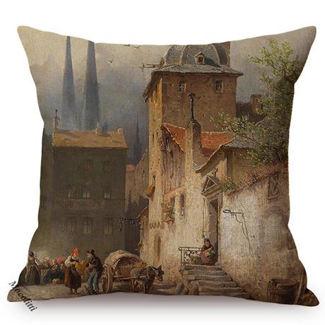 Nordic Rural Landscape Oil Painting Art Sofa Decoration Cushion Cover Rivers Scenery Style Car Chair Throw Pillow Case Cojines