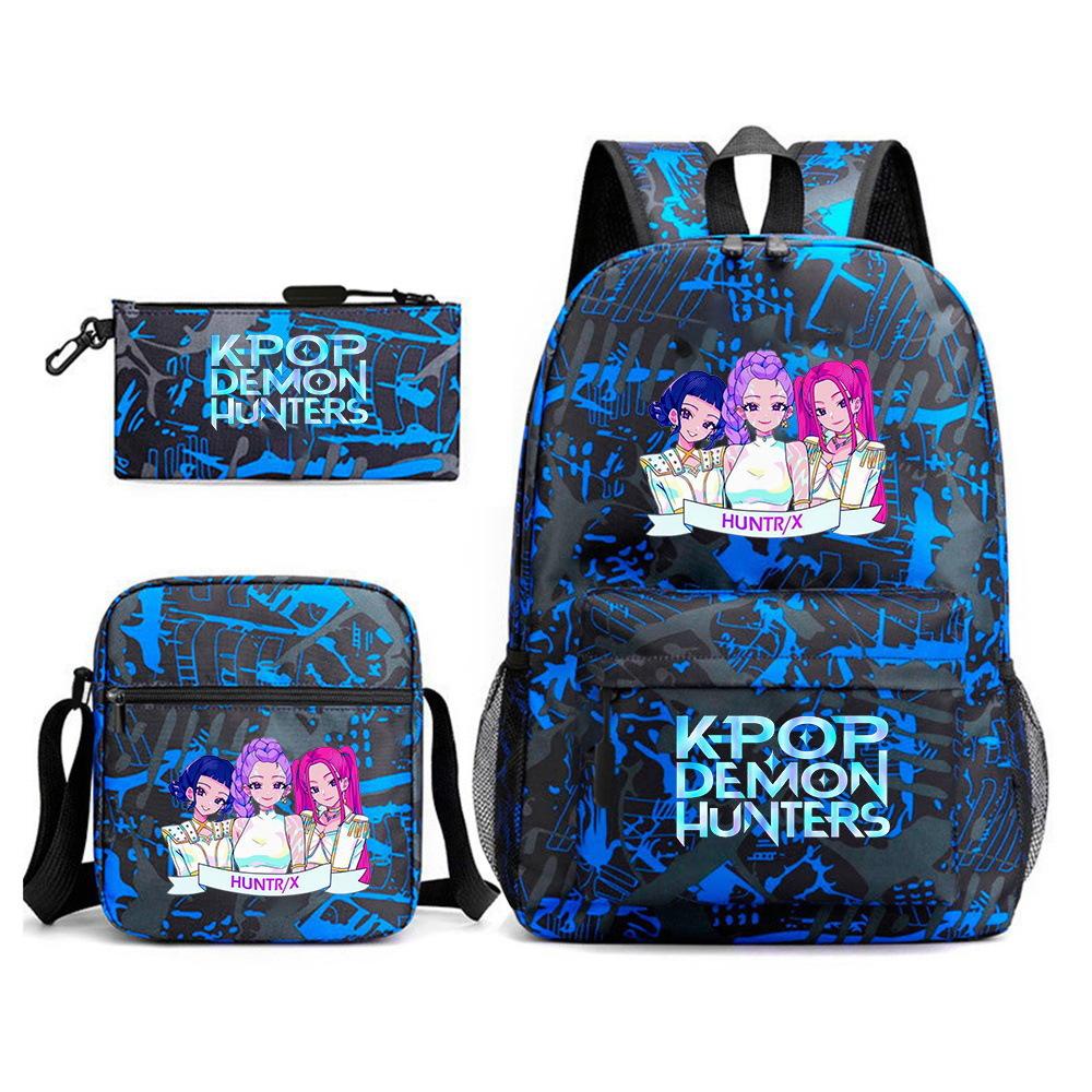 Demon Hunter Girl Group Backpack Kpop Backpack Digital Color Printing Boys And Girls School Bag Shoulder Bag Three-Piece Set