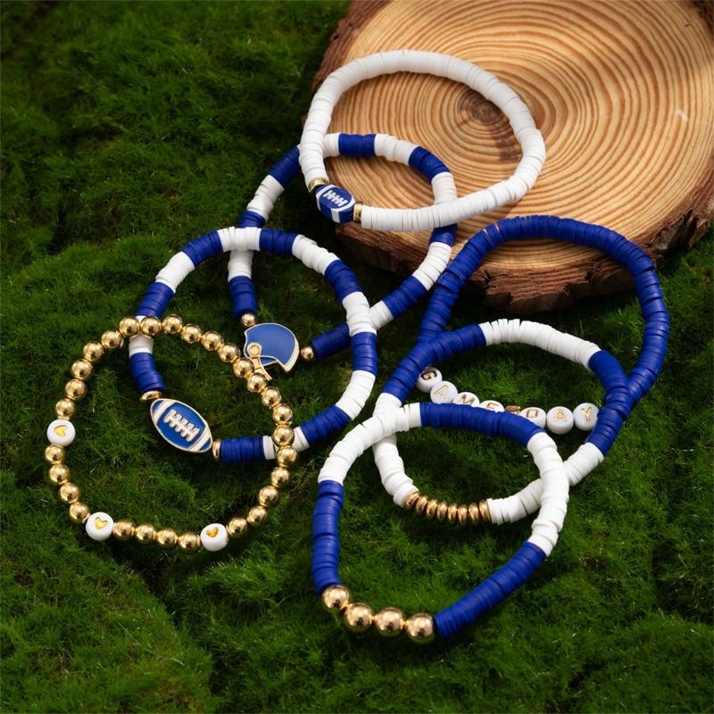 Versatile Unisex Football Charm Letter Beaded Bracelet Elastic Band Handchain for Everyday Wear Street Hand Jewelry
