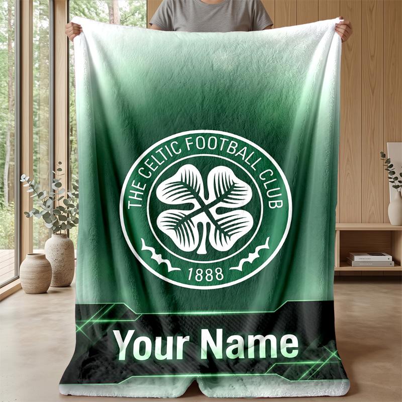 Custom Text Flannel Throw Blanket, Lightweight Cozy Bed Sofa BlanketCeltic FC