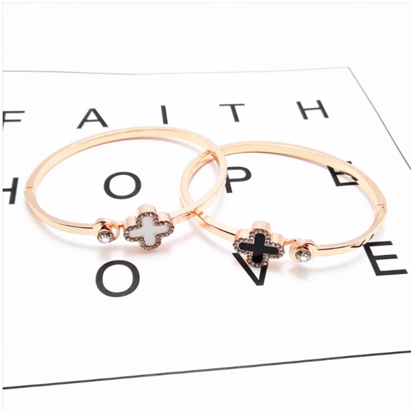 Korean Four-Leaf Clover Eco-Friendly Rose Gold Bracelet - Versatile, Popular Open Bangle