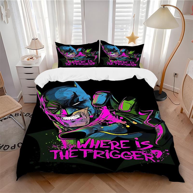 

3pcs Batman Bedding Set, Soft Polyester Duvet Cover and Pillowcases Machine Washable Seasons all suitable & Guest Room Decor254 135x200cm