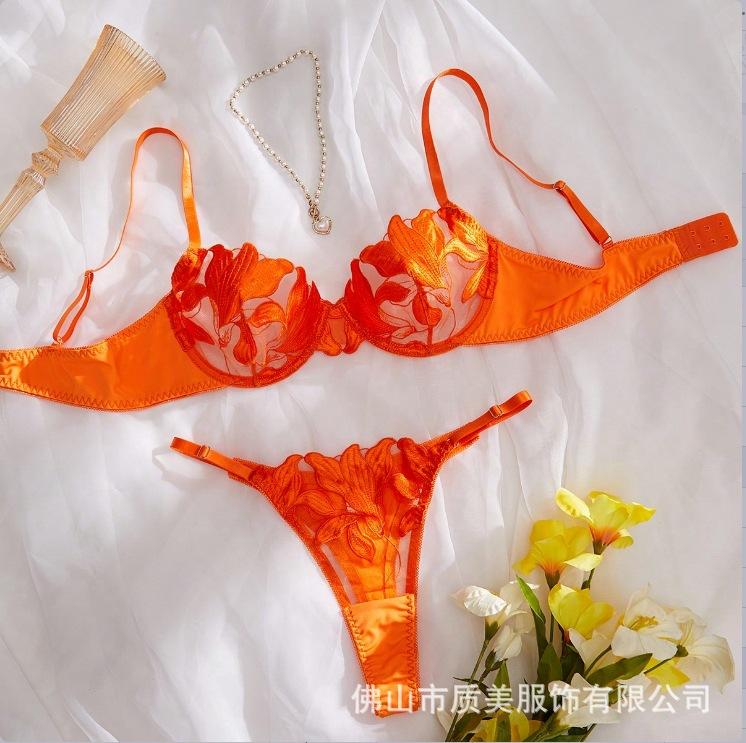 Sexy erotic underwear set embroidery ultra-thin perspective lace pure desire fun underwear multi-color
