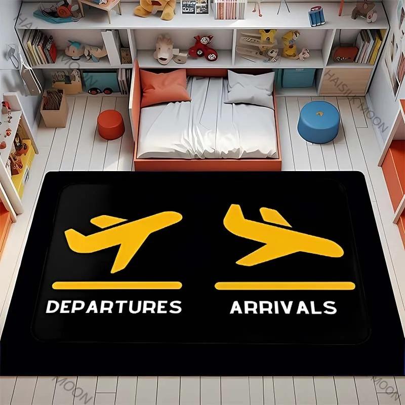 Airport Departure Arrival Carpet Mat Rug Airplane Icon Arrow Sign Kids Play Educational Home Decoration Floor Mat Bedroom Carpet