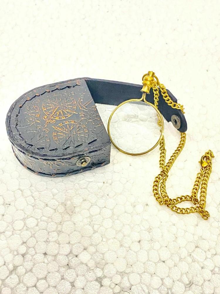 Pocket Magnifying Glass & Leather Box 20X Pocket Monocle Costume Antique Retro,