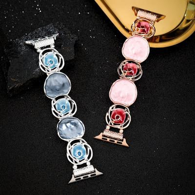 Bracelet élastique vintage rose creux pour Apple Watch se 40mm Bracelet 42 44 45 49 38 41mm Bracelet en métal à fleurs pour iWatch 9 8 7 6 5 4