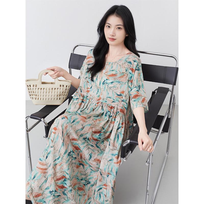 Aiyilian Women s Retro Printed Loose Summer Dress M