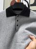 Men's Color-Block Knit Polo Sweater - Casual Long-Sleeve Lapel Shirt