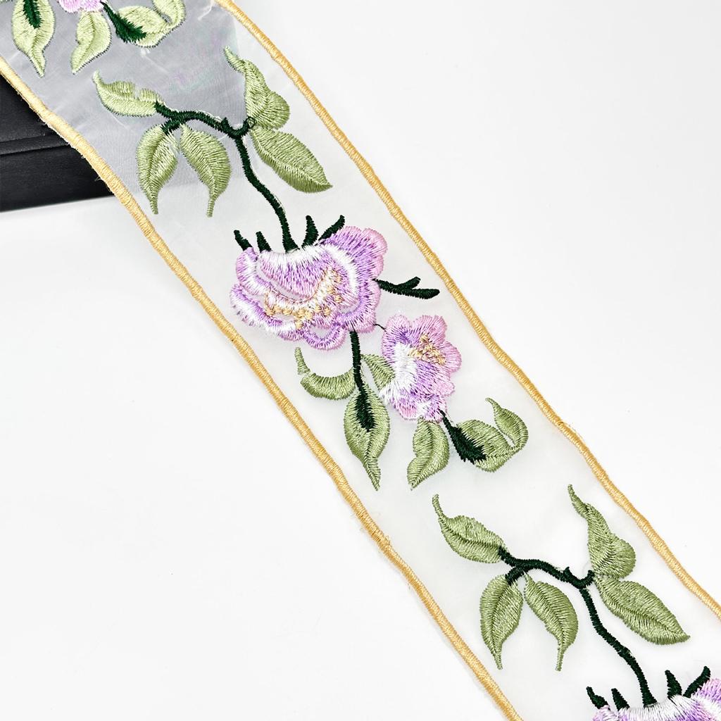 6Cm Ethnic Style Hanfu Cuffs Neckline Belt Decoration Barcode Embroidery Flower Organza Lace Accessories