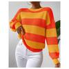 Damen S Lockerer Rundhals Langarm Gestreifter Strickpullover