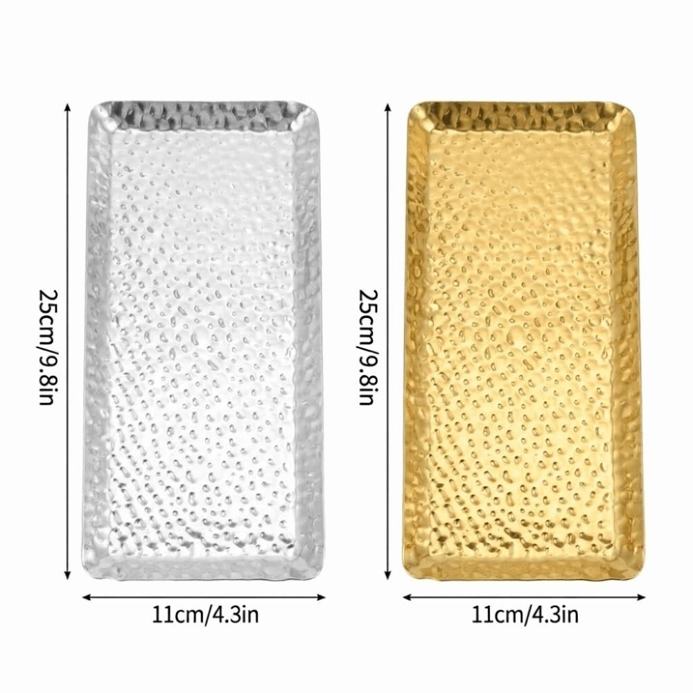 Stainless Steel Stainless Steel Tray 9.8 X 4.3 X 0.6 Inch Hammered Texture Metal Tray Multi-purpose Silver and Golden