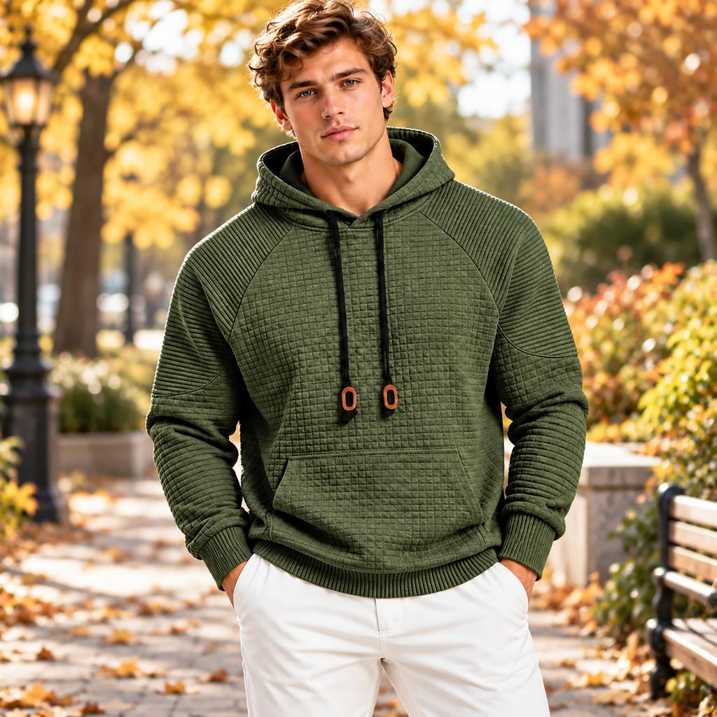 Men's Loose Fit Plaid Texture Hoodie, Casual Sports Outdoor Commute Sweatshirt