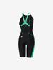 Speedo Flex Sigma New Junior Open Back Kneeskin 1 Competition Size 130 Swimsuit, Black/Mint,