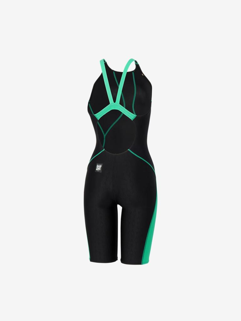 Speedo Flex Sigma New Junior Open Back Kneeskin 1 Competition Size 130 Swimsuit, Black/Mint,