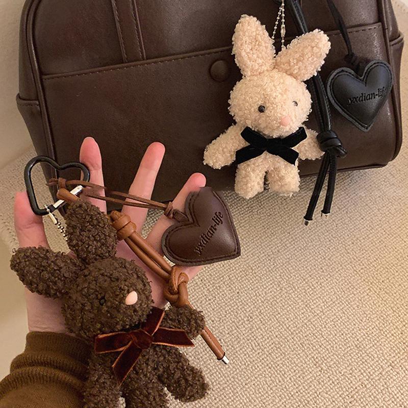 Kawaii Plush Rabbit Keychain Y2K Cute Sweet Bunny Stuffed Keyring Backpack Pendant Bag Hanging Decoration For Girls Gift