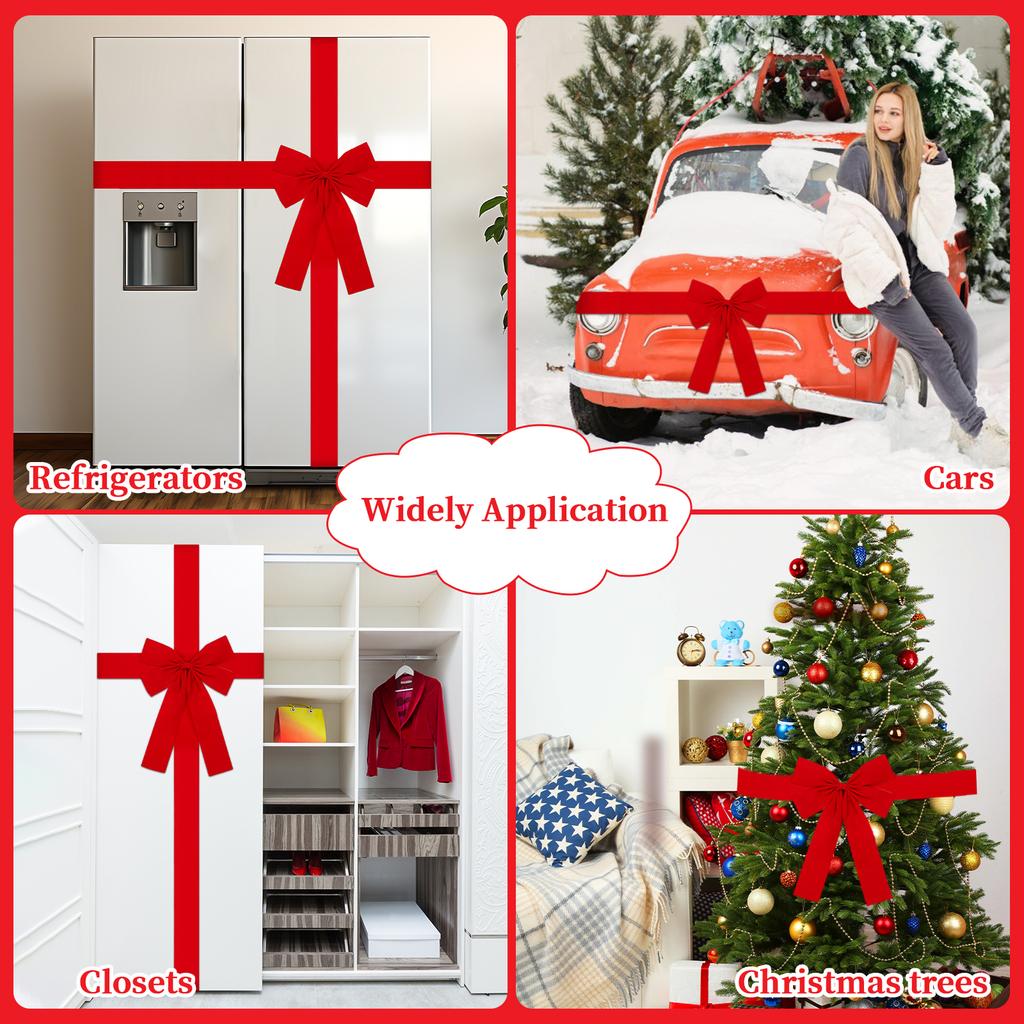 Christmas Cabinet Door Ribbon Bow Large Velvet Christmas Wreath Bow For Christmas Front Door Cabinet Home Decoration,Red