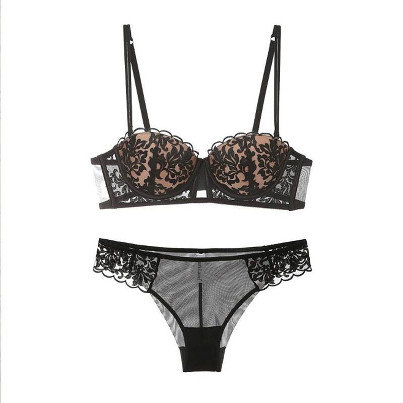 French Embroidered Lace Underwear Thin Cotton Half Cup Small Breasts Gathered Bra Big Anti-sagging Sexy Bra