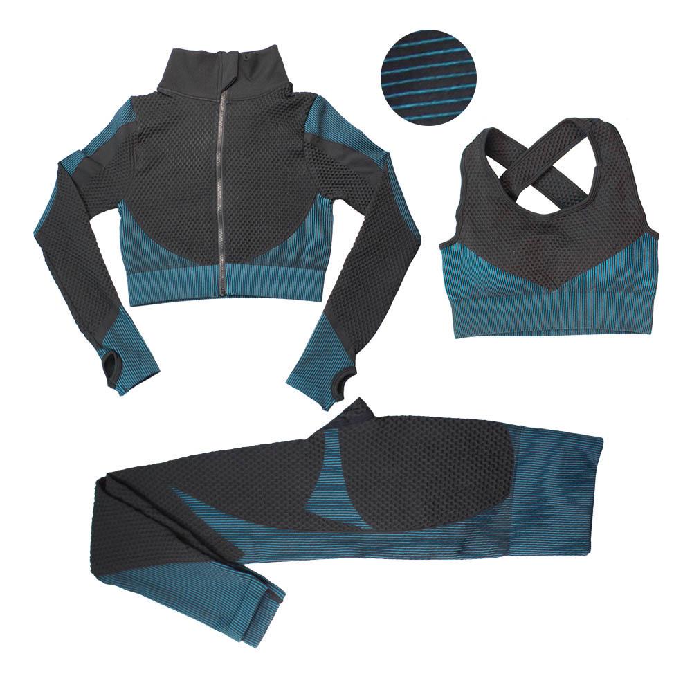 Seamless Sports Yoga Suit: Quick-Dry Fitness Three-Piece Set for Spring & Winter