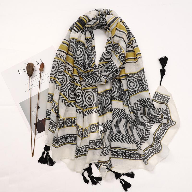 

90*180СМ Новая Мода Принтованный Мягкий Льняной Хлопковый Шарф Шали Абстрактный Цветочный Кисточки Вискозные Шарфы Женский Высококачественный Длинный Хиджаб 90X180CM