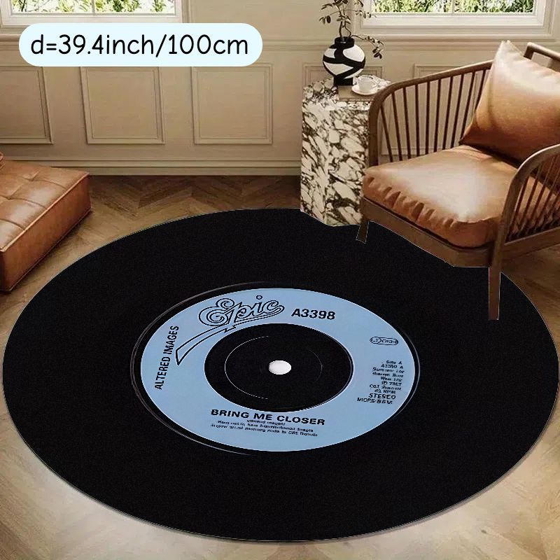 

Круглый ковер Виниловая пластинка , мягкий, нескользящий, моющийся, с музыкальной тематикой, для гостиной, спальни, домашнего декора, идея для подарка 60cm