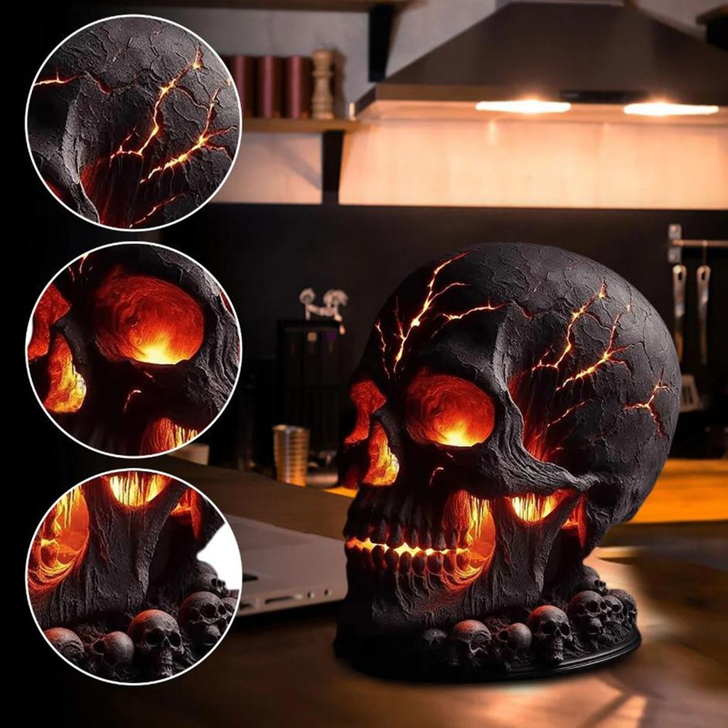 Halloween Lava Stone Skull Figurine Table Lamp Aesthetic Desk Lamp Spooky LED Desk Light Gothic Night Light for Party Mantel Dec