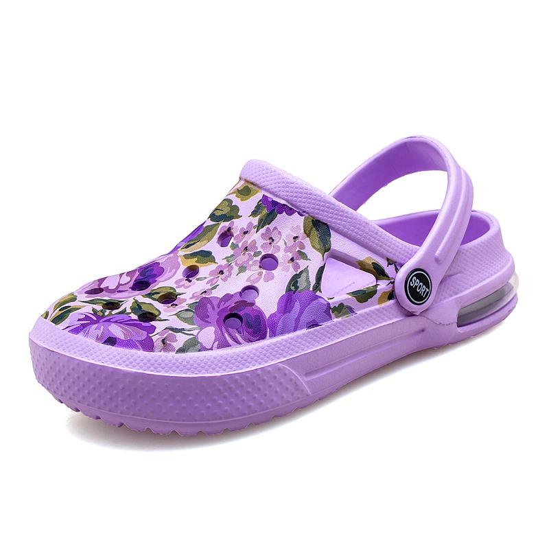 Summer Women Floral Graffiti Clogs Sandals Cute Shoes Men Sandals Couple's  Air Cushion Flat Sandals Slippers Garden Shoes
