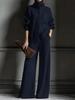 High Collar Solid Color Knit Cardigan & Wide Leg Pants 2-Piece Set - Autumn/Winter Collection