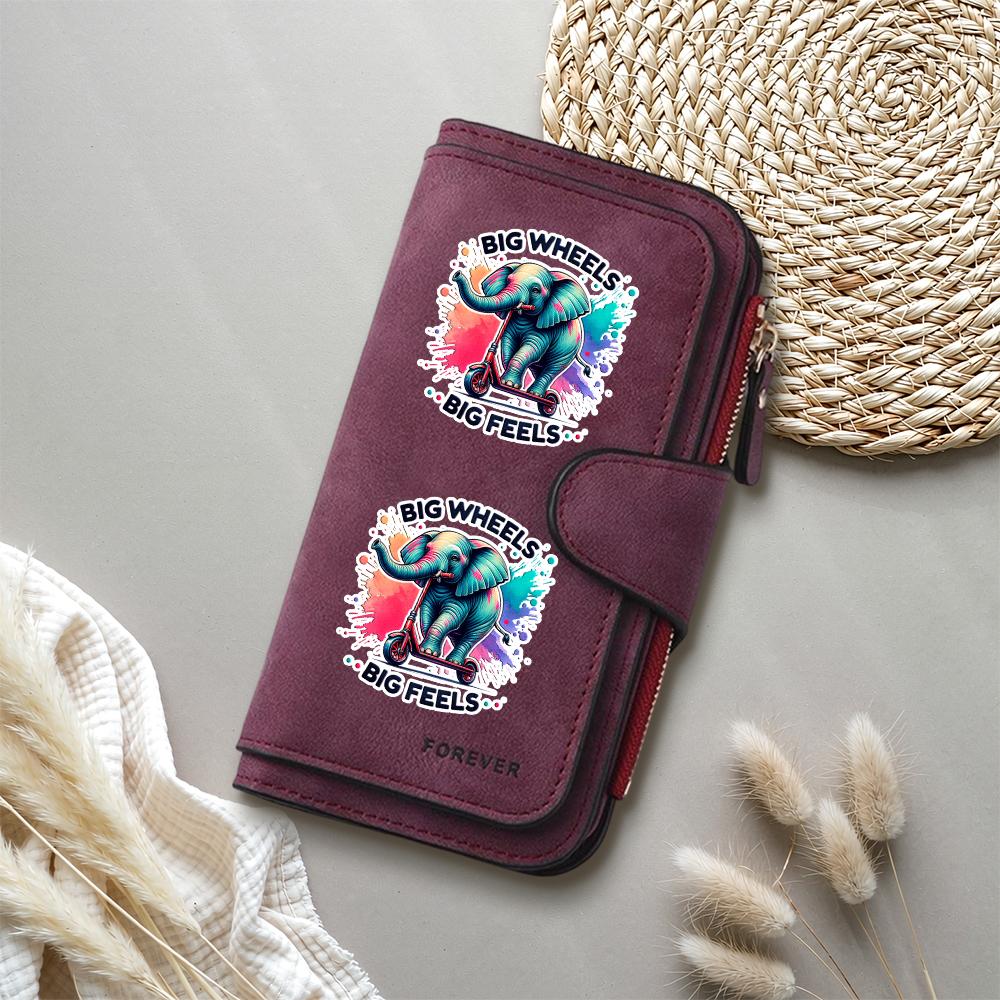 Cute Elephant Printed Wallet Fashion PU Leather Long Purse Portable Card Holder Zipper Wallet for Daily Use