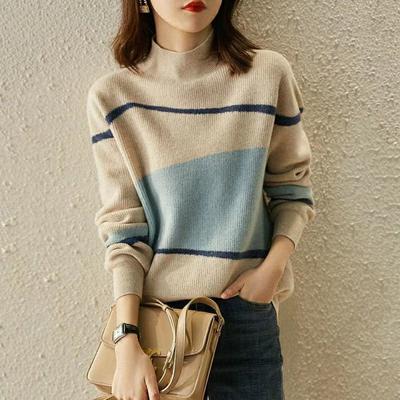 Clash of Colours Halbhoher Ausschnitt Verdickter Warmer Weicher Pullover Damen Herbst Und Winter Lockerer Überzug Fleisch Strickoberteile