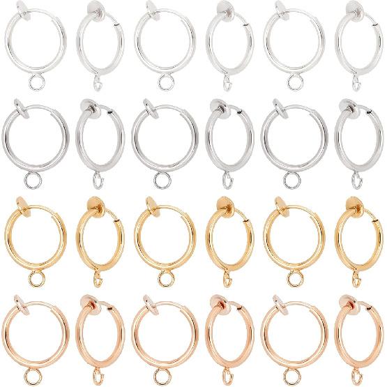 PH PandaHall 40pcs Clip-on Earring Converters - 4 Colors Non-Pierced Components Findings, 0.5 Inch Brass Dangle Clip With Easy Open Loop for DIY