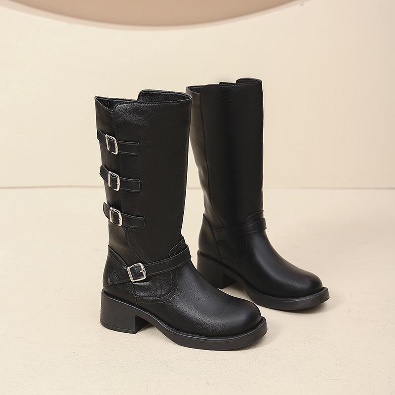 Coarse heel plus size locomotive long knight boots women's boots 2025 new autumn and winter coffee color Maillard western boots