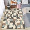 Rectangular Area Rug with Minimalist Half Circle Geometric Motifs in Muted Blue and Beige for Living Room Bedroom Apartment Dorm