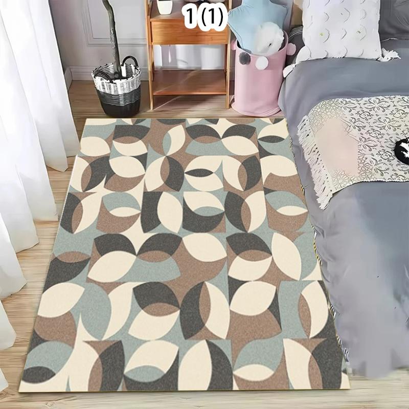 Rectangular Area Rug with Minimalist Half Circle Geometric Motifs in Muted Blue and Beige for Living Room Bedroom Apartment Dorm