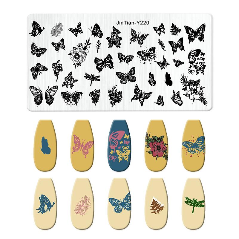 12*6cm Nail Stamping Plates Rose Butterfly Nail Art Plate Stainless Steel Nail Design Stencil Tools DIY Printing Design Stamp
