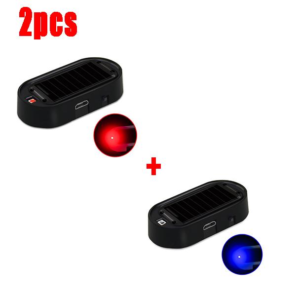 2 szt. LED Samochodowe Fałszywe Światło Bezpieczeństwa Zasilane Solarnie Symulowany Alarm Bezprzewodowe Ostrzeżenie Lampa Ostrzegawcza Antykradzieżowa Migające Światła Imitacyjne