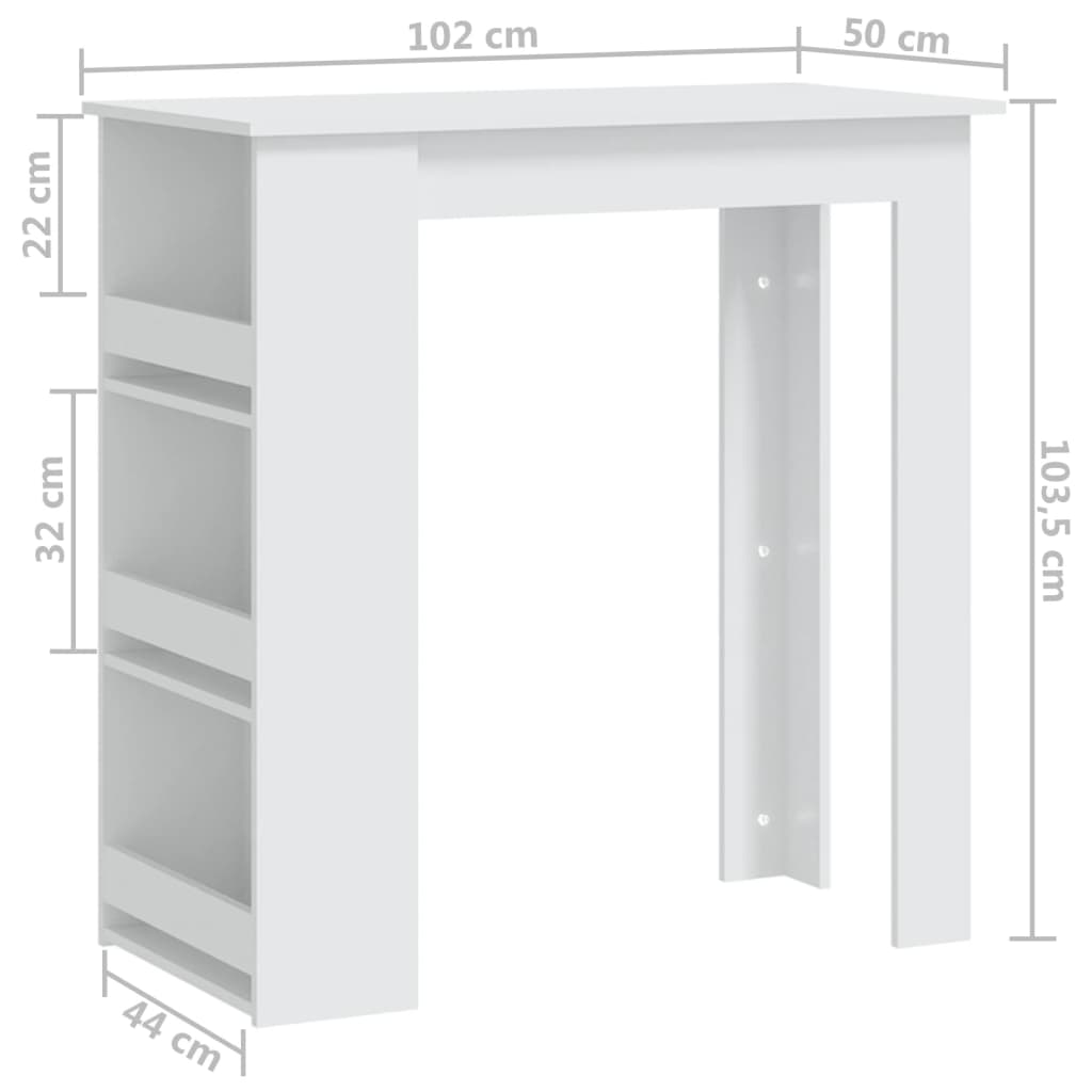 Vidaxl White Bar Table with Shelves, 102X50X103.5 Cm