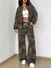 Simple Popular Autumn and Winter New European and American Women's Clothing Yellow-green Camouflage Printing Suit Women