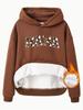 European & American Women's Fleece-Lined Hooded Sweatshirt with Kangaroo Pocket, MAMA Print - Autumn/Winter