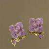 Glaze Purple Color Flower Stud Earring for Women French Retro Elegant Korean Sweet Ear Wedding Party Jewelry Gift