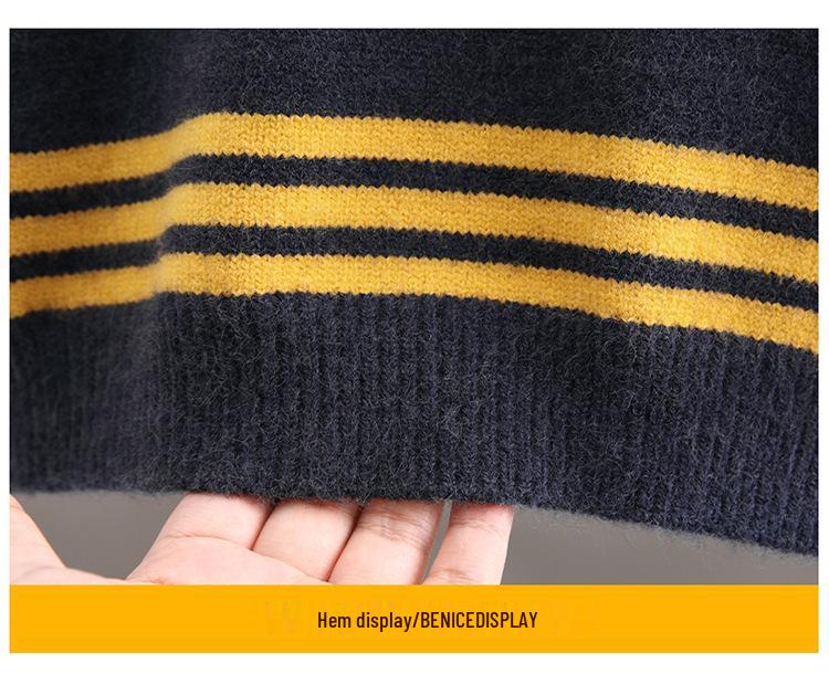 Klučičí podzimní 2025 korejský pruhovaný pletený svetr s límečkem - Měkký a ležérní s dlouhým rukávem pro malé až střední děti