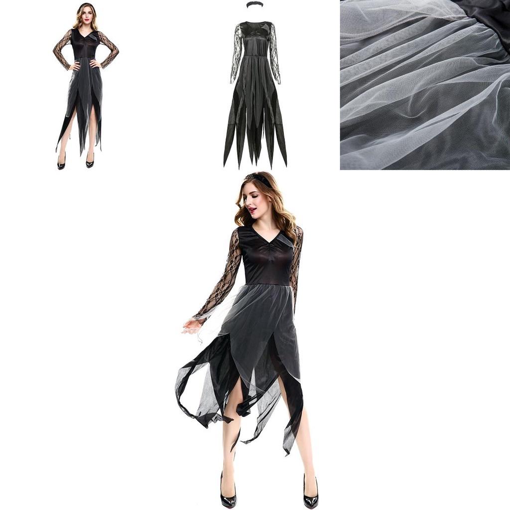 Elegant Ladies Womens Horror Zombie Costume Featuring Lace Hollow Long Sleeves